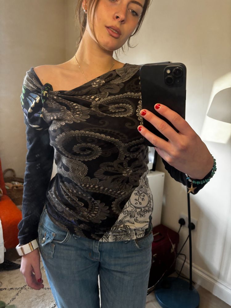 Black Paisley Patterned Long Sleeve Top